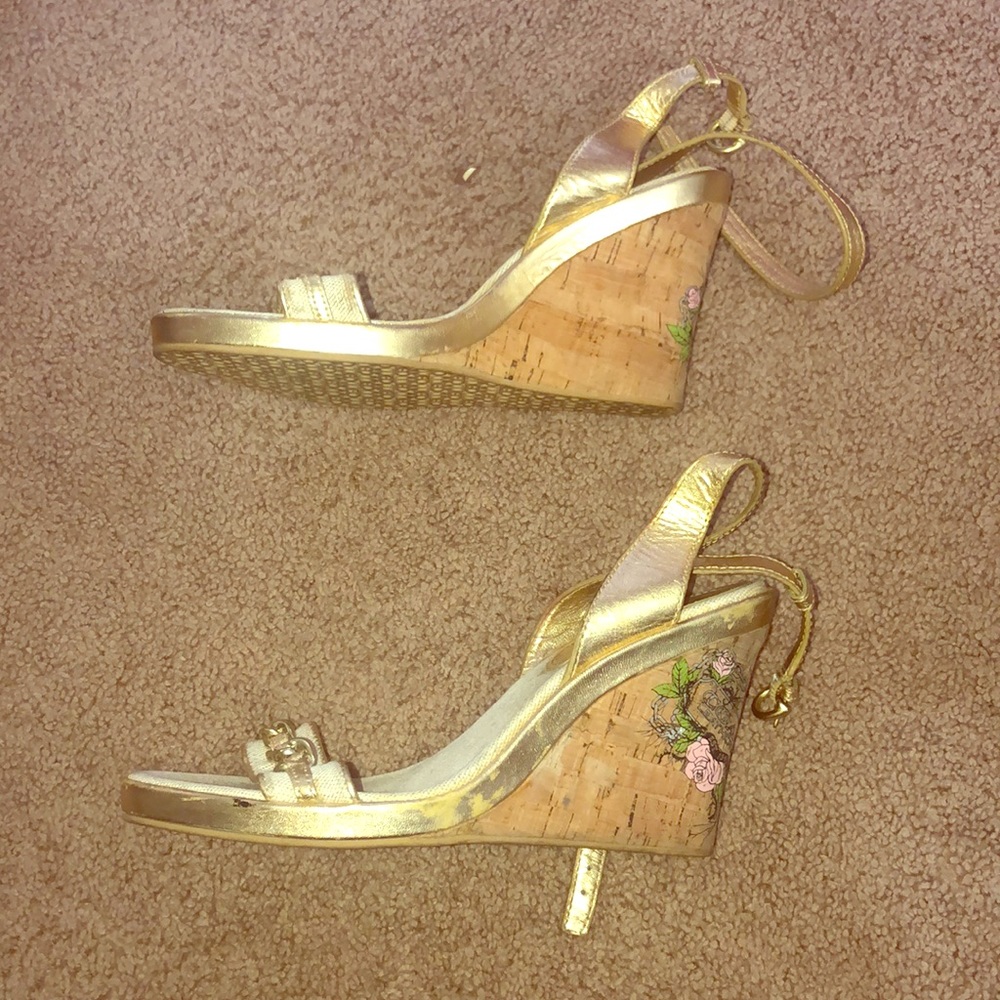 Coach wedge gold sandal